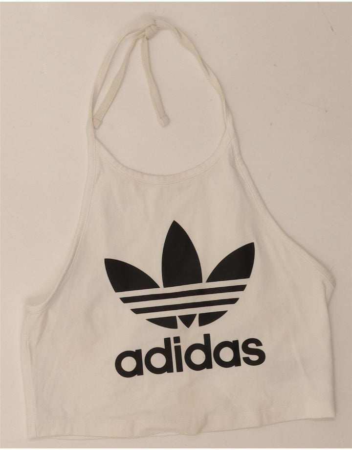 Adidas Femmes Crop Graphic Halter Top UK 14 Moyen Blanc Coton