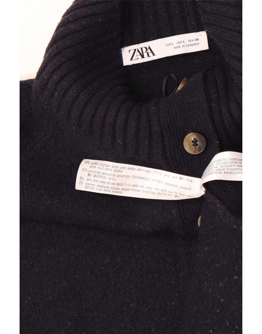 Zara Pull surdimensionné à col boutonné pour femme UK 16 Large Bleu marine
