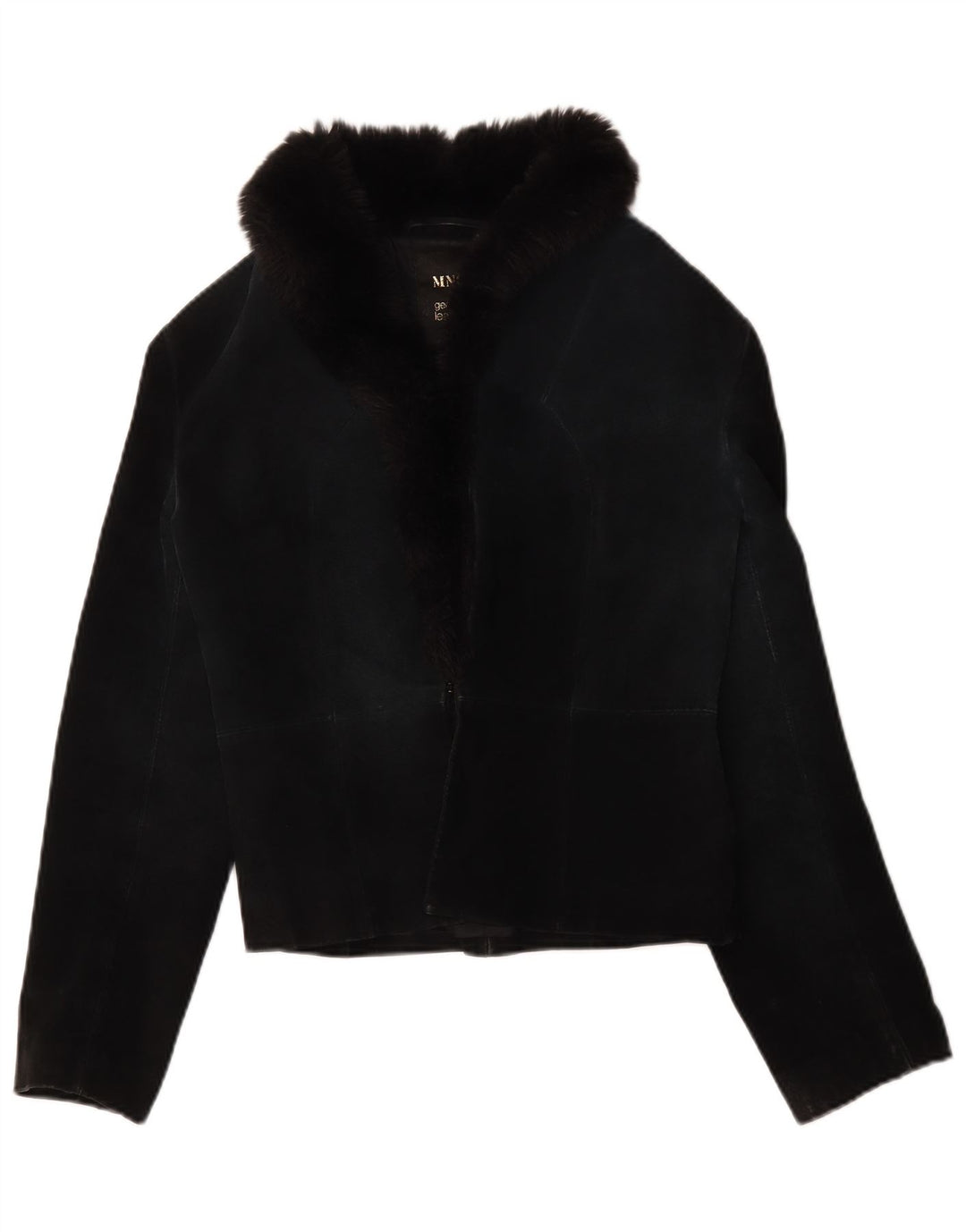 Mango Veste courte en daim pour femme UK 12 Cuir noir moyen