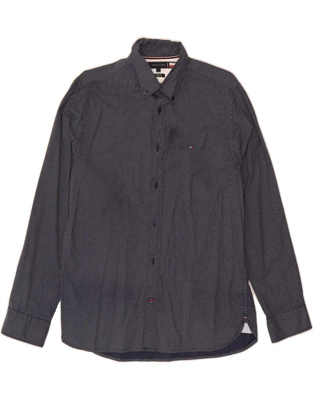 TOMMY HILFIGER Mens Shirt Large Navy Blue Spotted Cotton Vintage Tommy Hilfiger and Second-Hand Tommy Hilfiger from Messina Hembry 