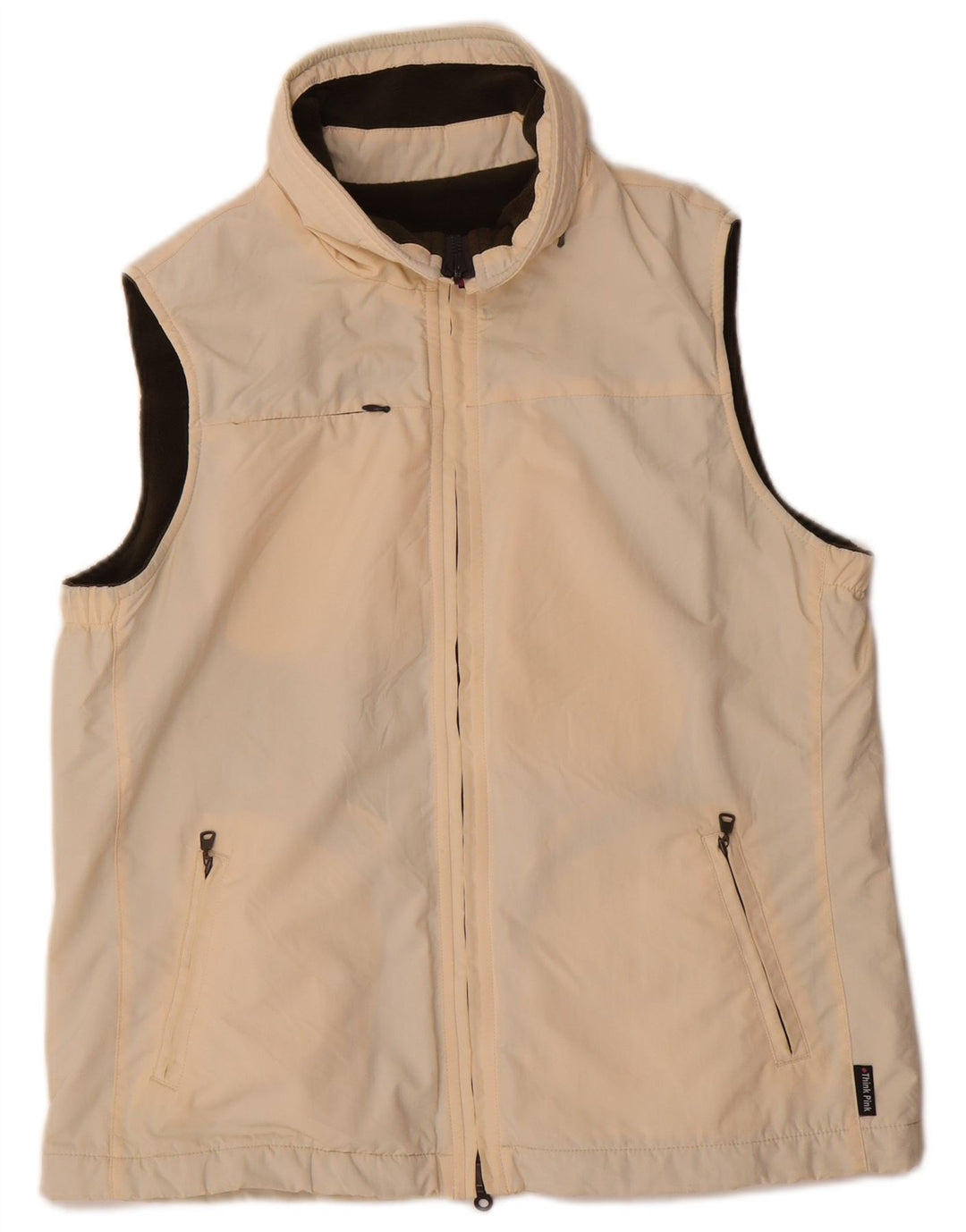 Think Pink Femme Gilet Réversible Oversize IT 40 Petit Beige Polyamide