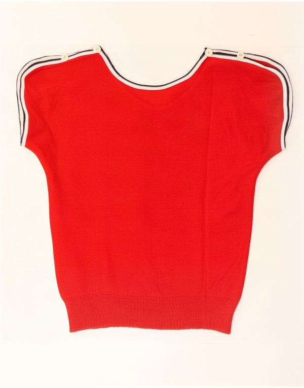 vintage Femmes Manches Courtes Bateau Cou Jumper Pull UK 10 Petit Rouge