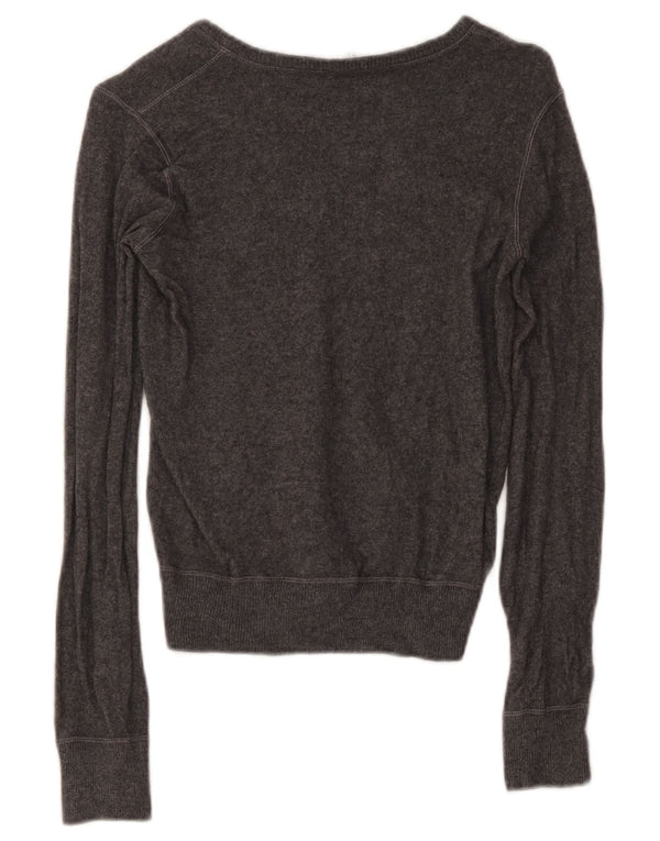 Armani Jeans Pull court à col en V pour femme UK 12 Gris moyen Viscose