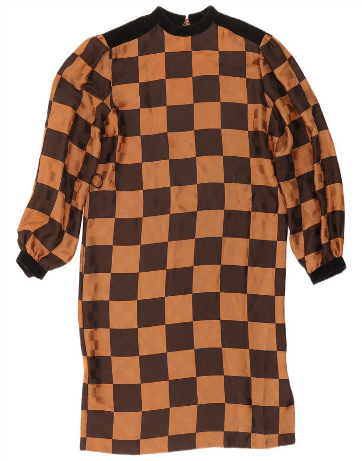 Marika Blu Robe droite à manches 3/4 pour femme IT 44 en acétate à carreaux marron moyen