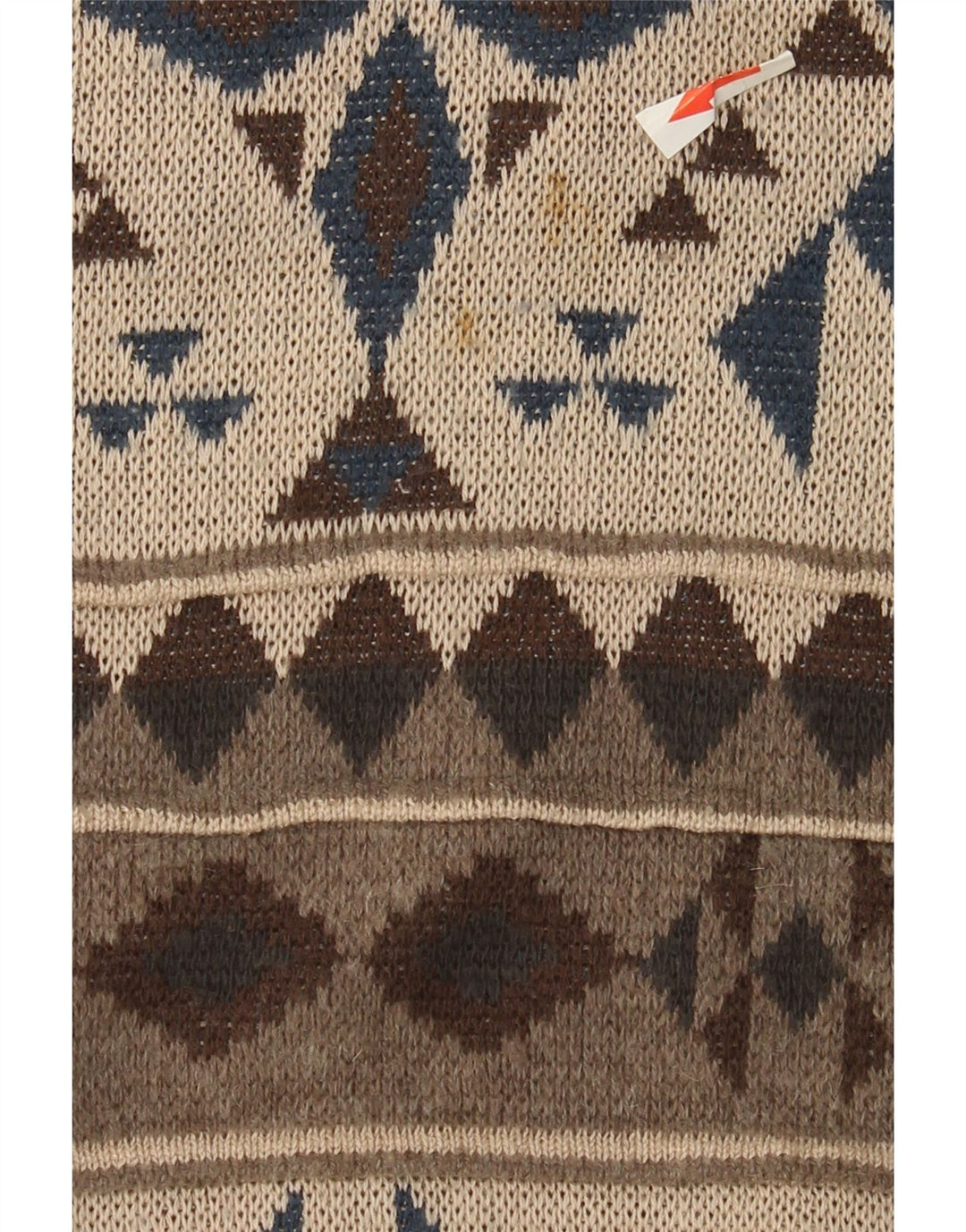vintage Mens Crew Neck Jumper Pull Grand Beige Géométrique
