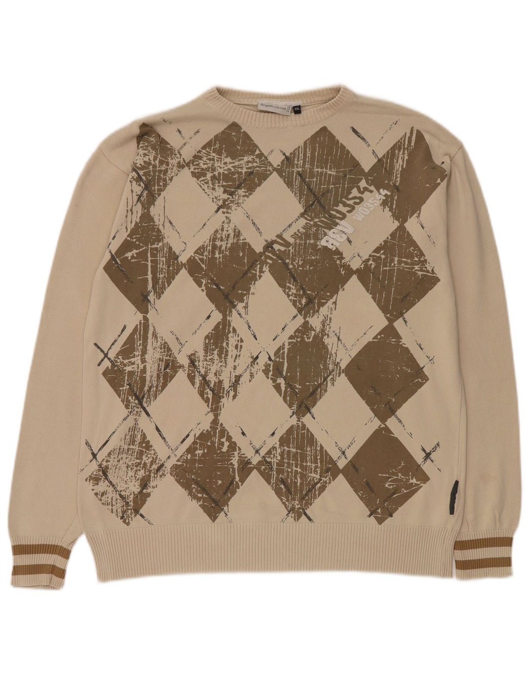Angelo Litrico Pull col rond pour homme 2XL Beige Argyle/Diamant