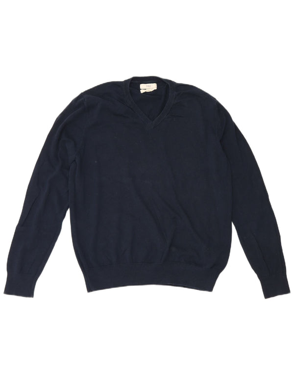 Marks & Spencer Pull col V pour homme en coton bleu marine Taille L