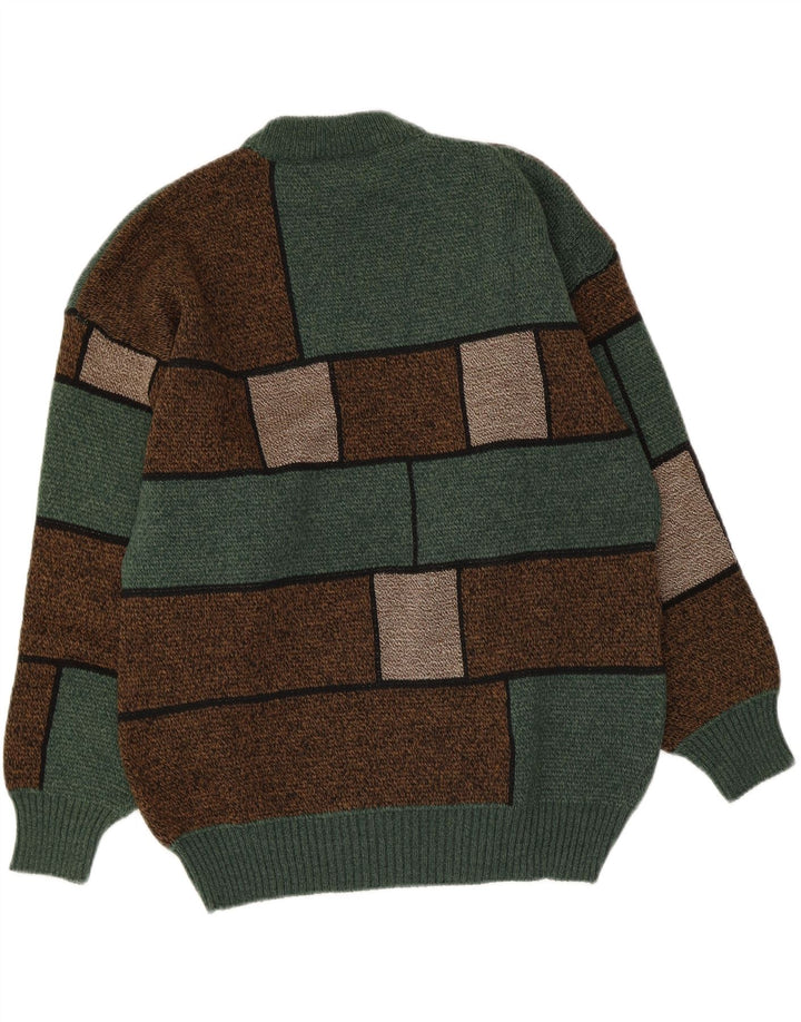 vintage Mens Turtle Neck Jumper Pull Vert Moyen Colorblock