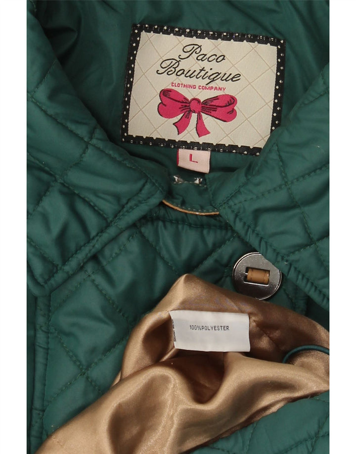 Paco Boutique Manteau coupe-vent matelassé pour femme UK 16 Large Vert Polyester