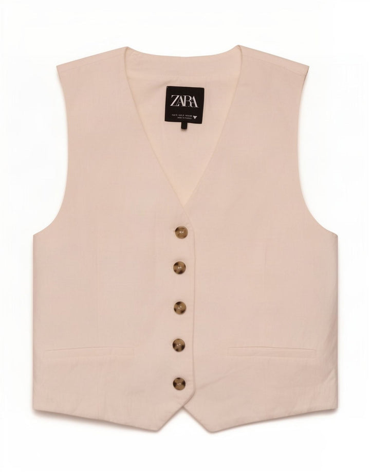 Zara Femme Gilet UK 10 Petite Viscose Blanche