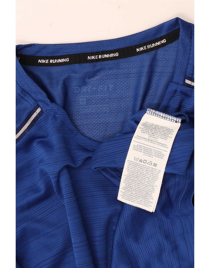 Nike Homme Dri Fit T-Shirt Haut Bleu Moyen Rayé Polyester