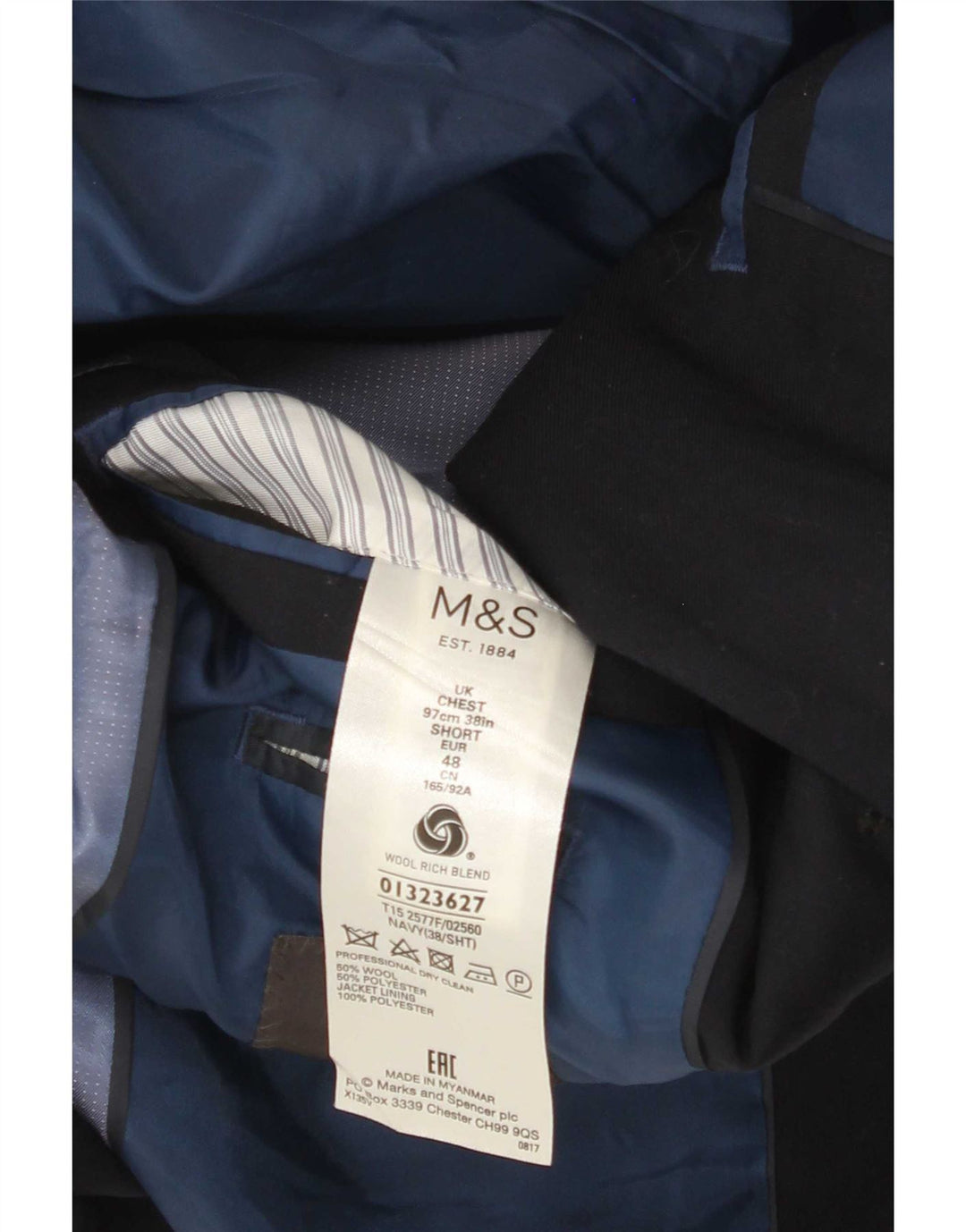 Marks & Spencer Veste blazer à 2 boutons pour homme UK 38 en laine bleu marine moyen