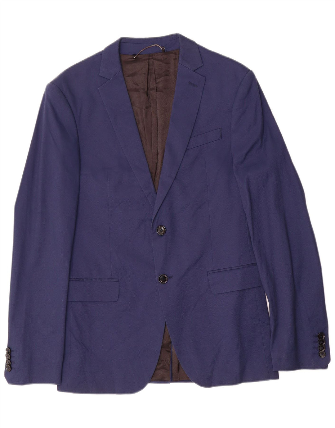 Zara Veste Blazer 2 Boutons Homme EU 48 Bleu Marine Moyen Coton