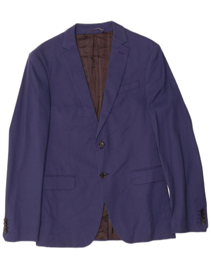 Zara Veste Blazer 2 Boutons Homme EU 48 Bleu Marine Moyen Coton