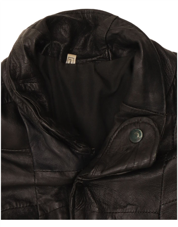 veste en cuir à manches courtes vintage pour hommes UK 40 Grand Noir
