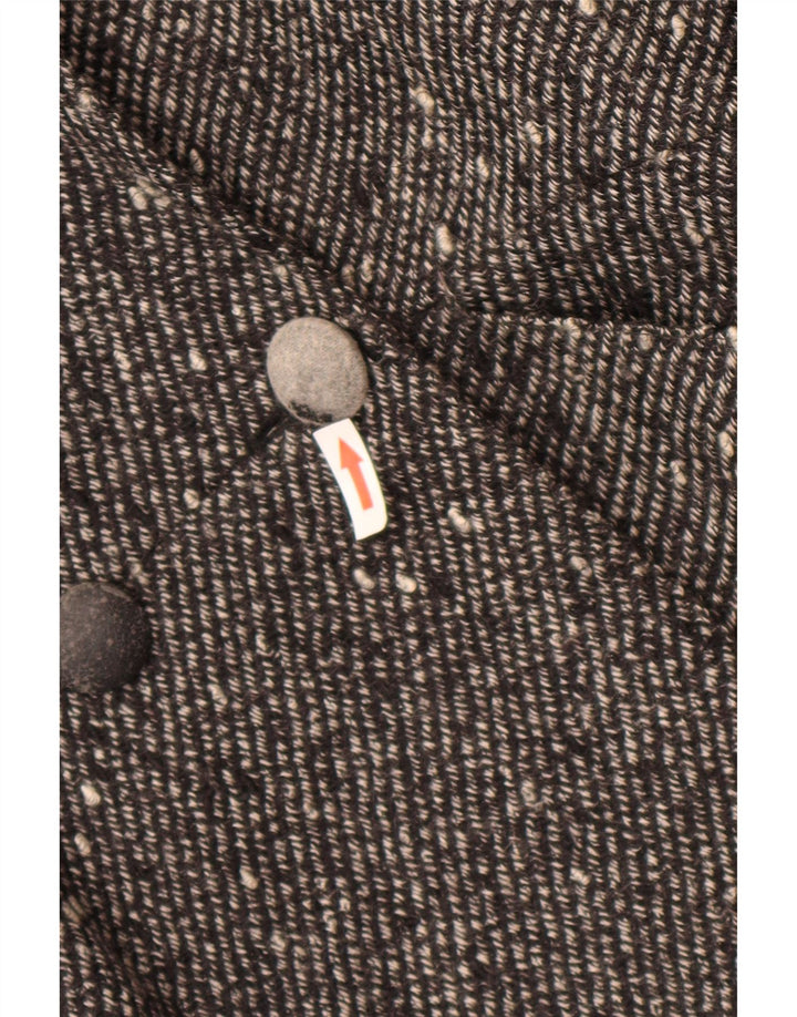 vintage Femme Double Breasted Blazer Veste EU 42 Grande Laine Mouchetée Noire