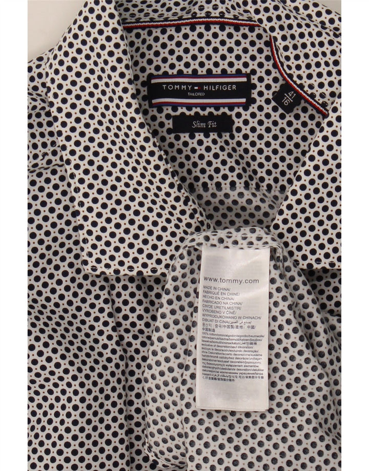 Tommy Hilfiger Chemise sur mesure pour homme Taille 41 16 Grand Bleu Marine à pois