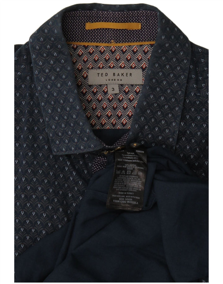 Ted Baker Chemise Homme Taille 3 Coton Floral Bleu Marine Moyen