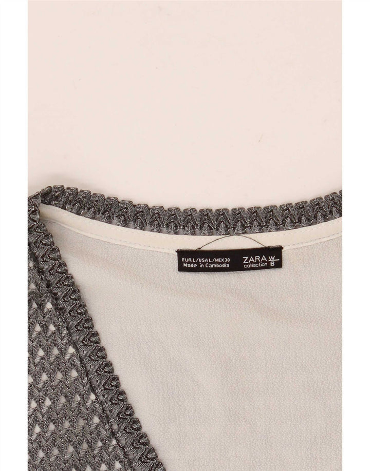 Zara Haut transparent sans manches pour femme UK 16 Large Gris Colorblock