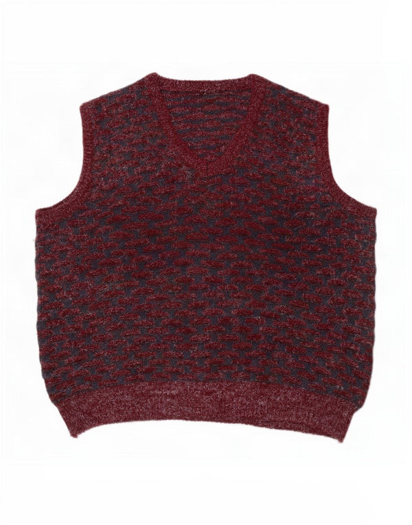 vintage Mens Vest Tank Top XL Bordeaux Géométrique