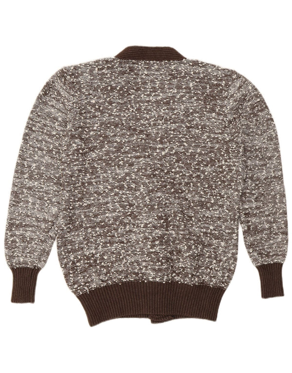 vintage Femme Cardigan Pull UK 16 Grand Marron Moucheté Polyamide
