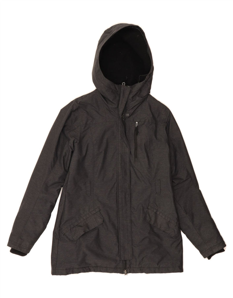 COLUMBIA Womens Omni-Heat Hooded Rain Jacket UK 10 Small Grey Pinstripe Vintage Columbia and Second-Hand Columbia from Messina Hembry 