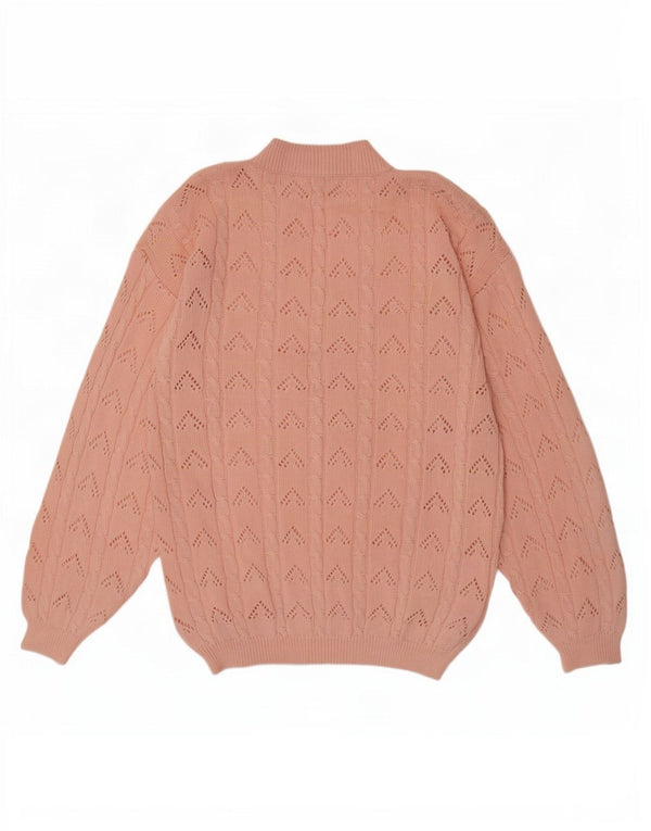 vintage Femme V-Col Jumper Pull UK 14 Grand Rose