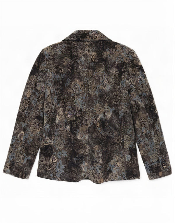 vintage Femme 2 Bouton Blazer Veste UK 16 Grand Bleu Marine Coton Floral