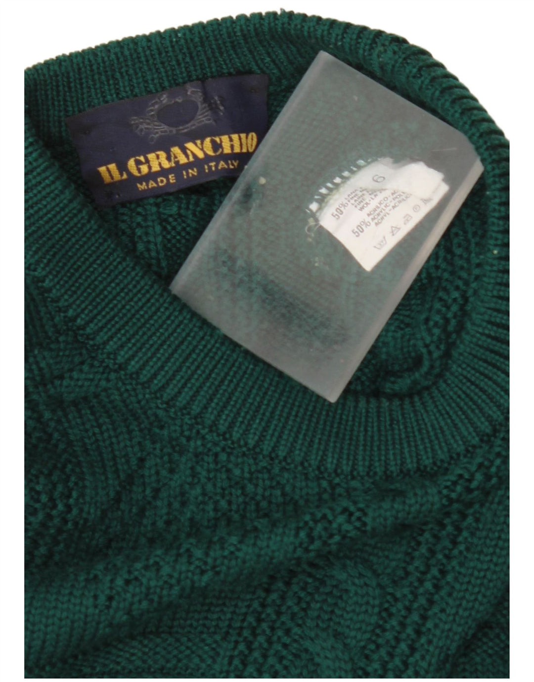 IL GRANCHIO Pull Col Rond Homme XL Laine Verte