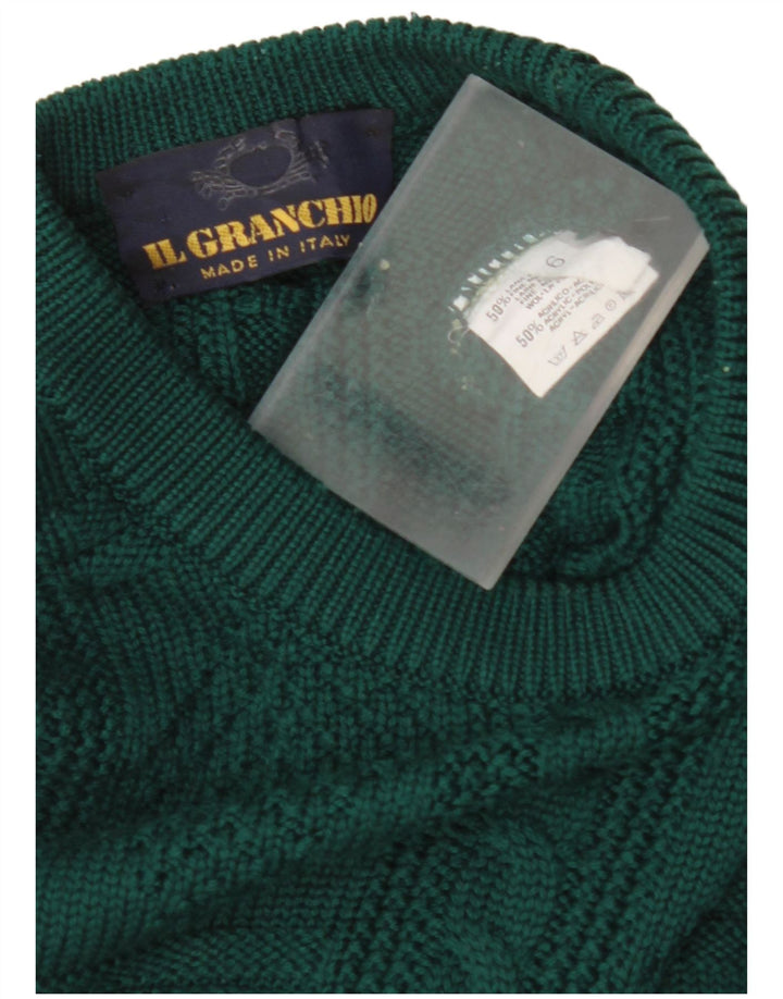 IL GRANCHIO Pull Col Rond Homme XL Laine Verte