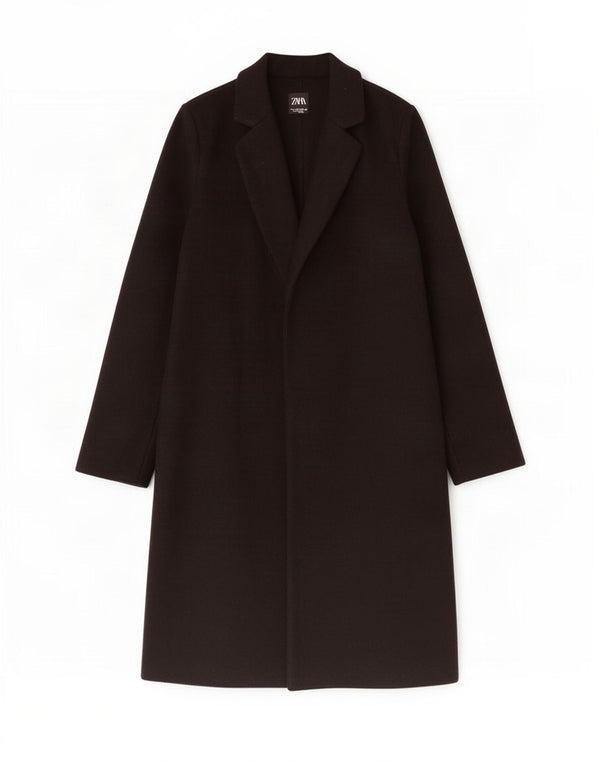 Zara Womens Open Overcoat UK 10 Small Noir Polyester