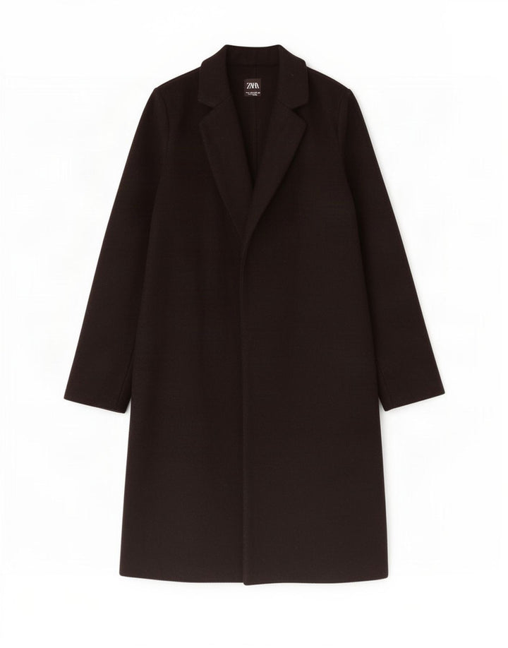 Zara Womens Open Overcoat UK 10 Small Noir Polyester