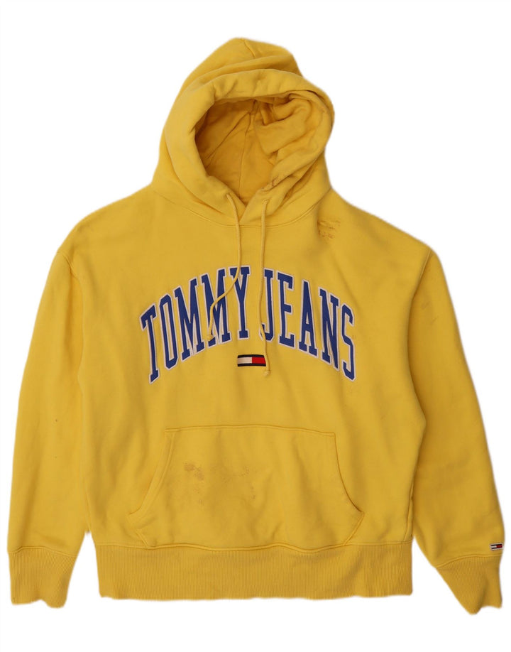 TOMMY HILFIGER Pull à capuche graphique pour homme Large Jaune Coton