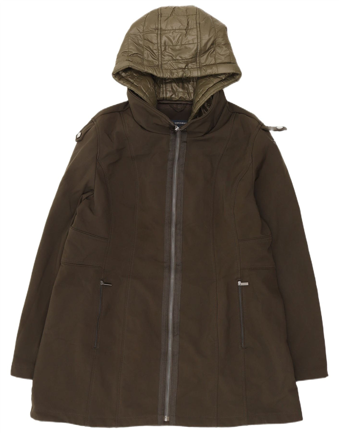 French Connection Pardessus militaire à capuche pour femme UK 18 XL Kaki Polyester