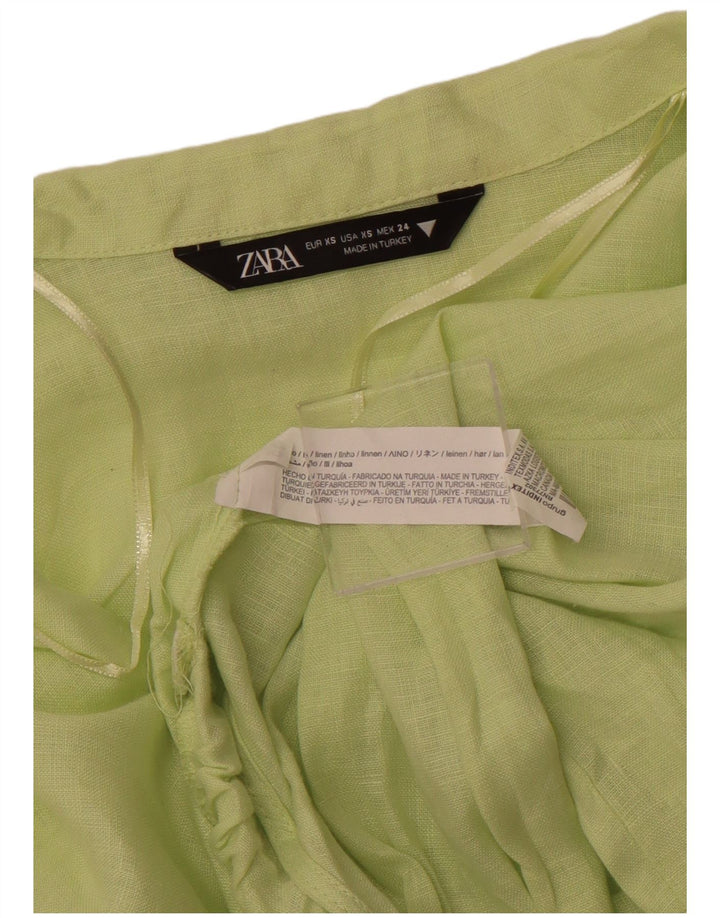 ZARA Femme Crop Cardigan Top UK 6 XS Vert Lin
