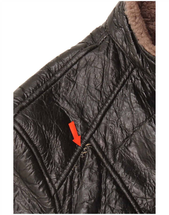 Veste Shearling Femme Vintage UK 14 Cuir Noir Moyen