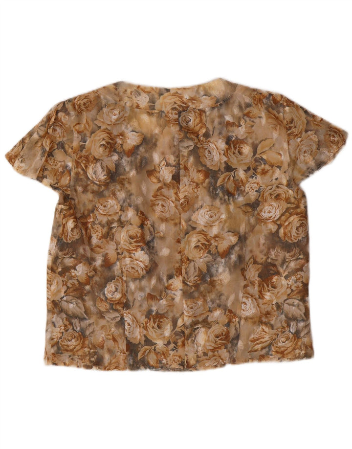 VINTAGE Femmes Crop Blouse Top IT 42 Beige Moyen Floral