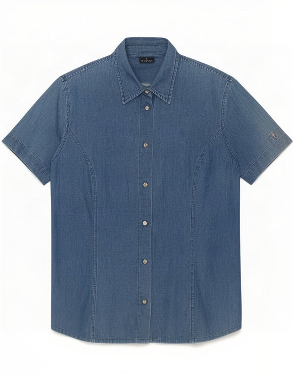 Trussardi Jeans Chemise en jean à manches courtes pour femme UK 44 Bleu moyen Coton