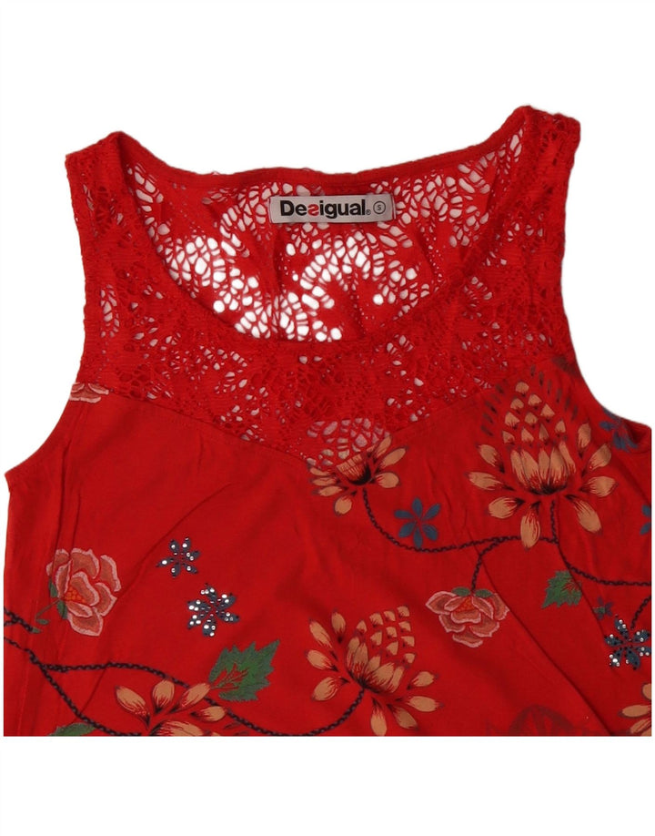 DESIGUAL Chemisier sans manches pour femme UK 10 Petit coton floral rouge