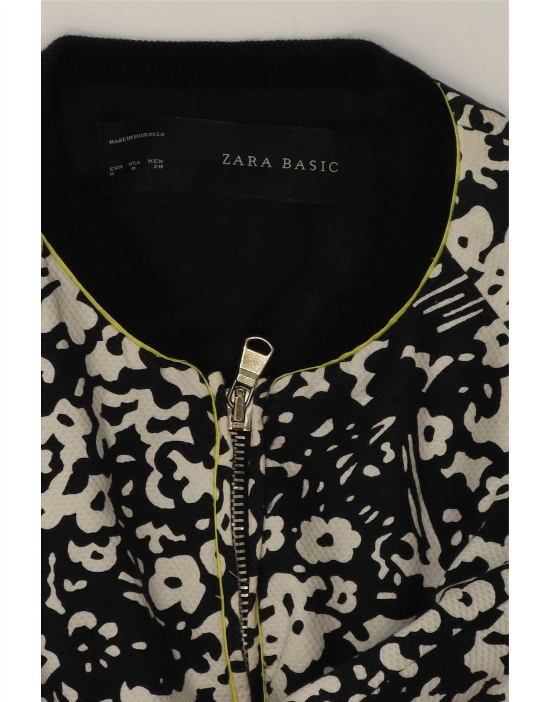 Zara Womens Full Zip Bomber Jacket UK 14 Moyen Noir Floral Coton