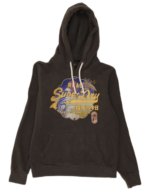 Superdry Pull à capuche graphique pour femme UK 16 Large Gris Coton