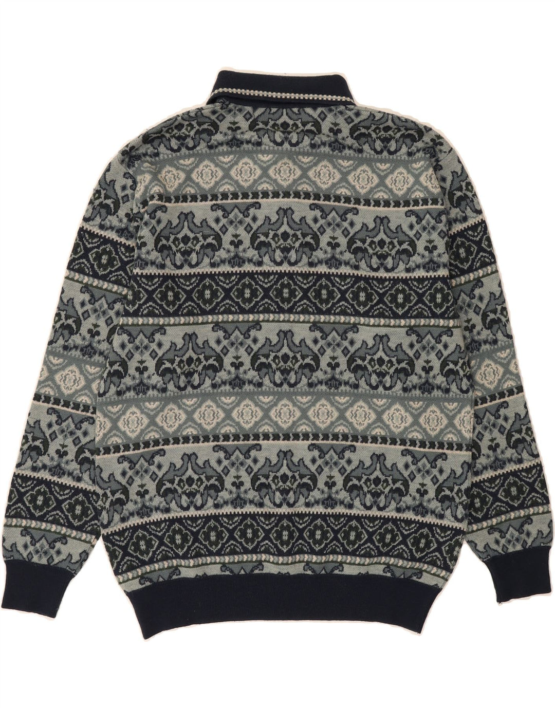 MAPIER Mens Polo Neck Jumper Sweater Medium Grey Fair Isle Wool Vintage Mapier and Second-Hand Mapier from Messina Hembry 