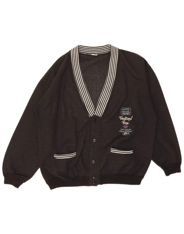 vintage Mens Graphic Cardigan Pull Moyen Noir
