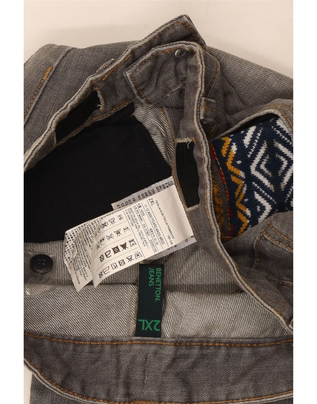 BENETTON Jean droit effet vieilli pour fille 11-12 ans 2XL W28 L28 Gris