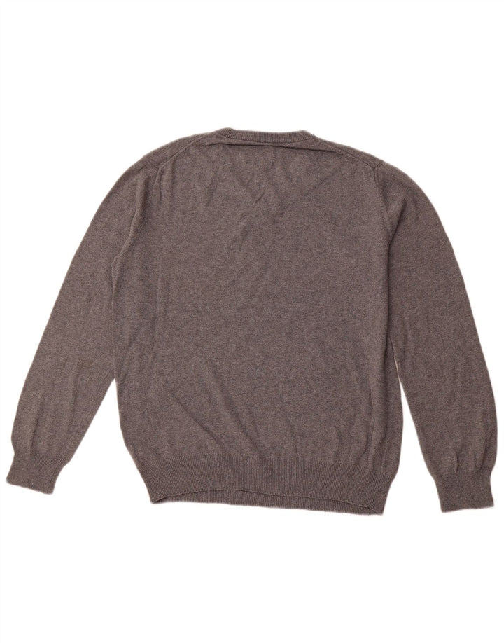 CHAPS Pull Col V Homme Gris Moyen Coton