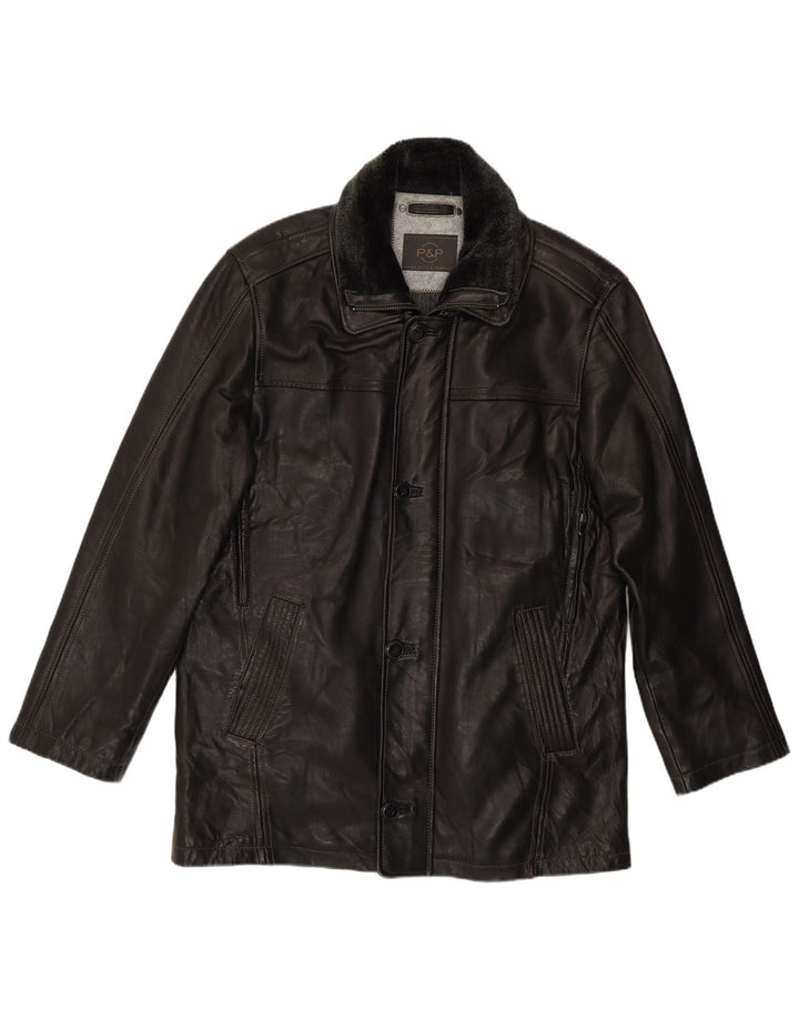 P&P People Veste en cuir pour homme IT 48 Cuir noir moyen