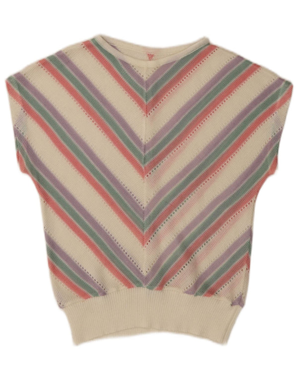 vintage Womens Boat Neck Jumper Sweater UK 10 Petit Chevron multicolore