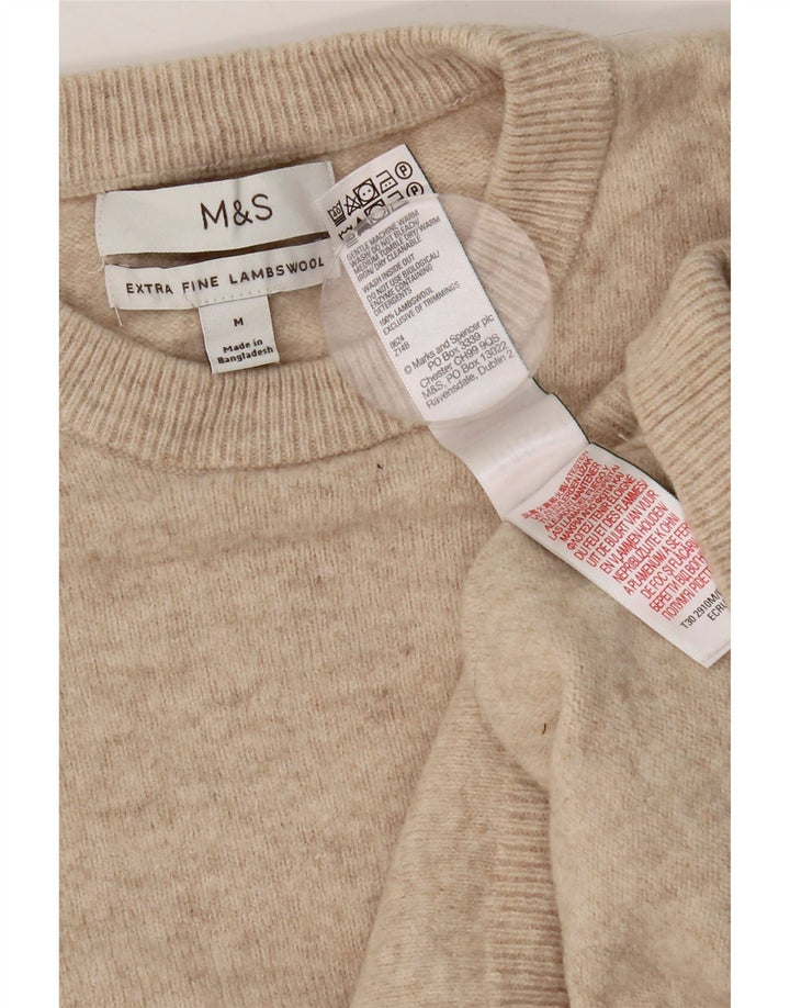 Marks & Spencer Pull Col Ras du Cou Homme Beige Moyen Laine d'Agneau