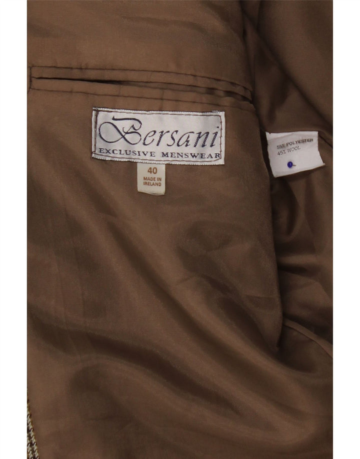Bersani Veste Blazer 2 Boutons Homme UK 40 Large Marron Pied-de-Poule Polyester