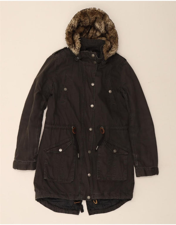 FAT FACE Parka à capuche pour femme UK 8 Small Noir Coton